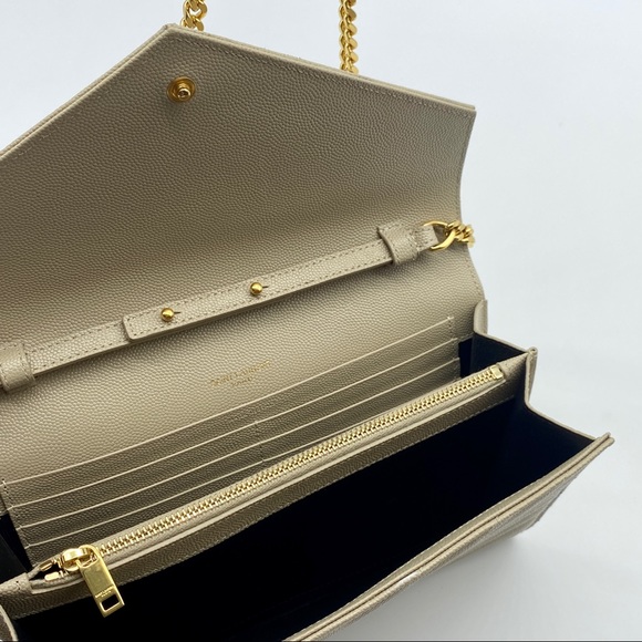 SAINT LAURENT Grain De Poudre Matelasse Chevron Monogram Crossbody Bag Nude - Picture 6 of 10